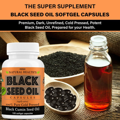 Pure Black Seed Oil Capsules 1000mg - 120 Softgels | Cold Pressed & Non-GMO