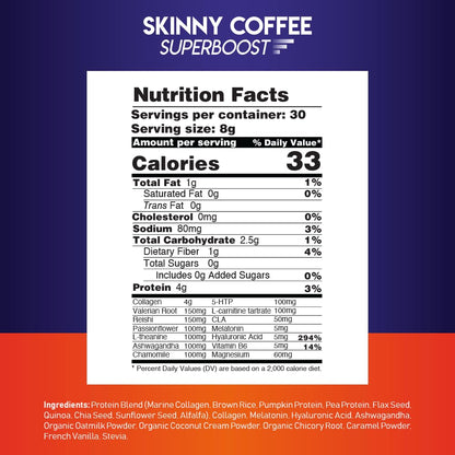 Night Collagen Burn by Skinny Coffee SuperBoost | Sleep Support, Metabolism & Cravings Control | 60 Servings