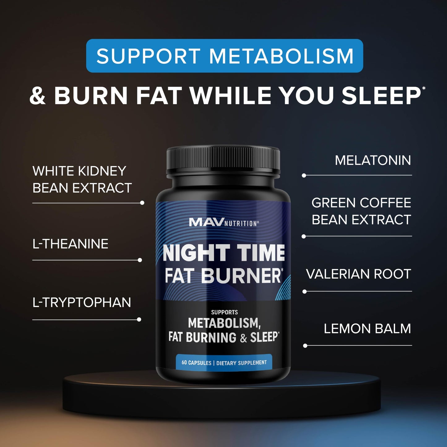 Night Time Fat Burner with Melatonin – Sleep Aid & Appetite Suppressant (60ct)