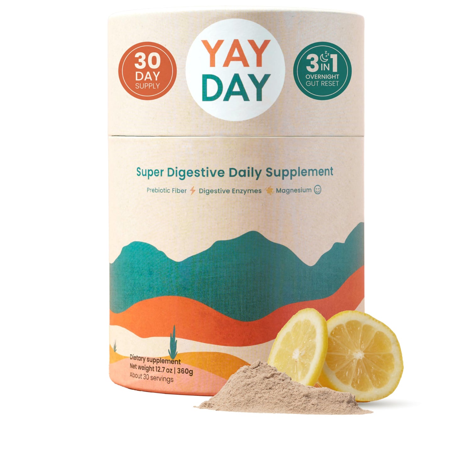 Nighttime Prebiotic Fiber Powder with Digestive Enzymes & Magnesium Glycinate for Sleep – Citrus | Gut Health Supplement (30 Scoops)