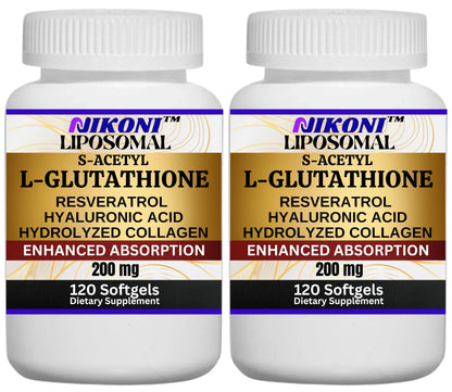 Nikoni Liposomal S-Acetyl L-Glutathione, Resveratrol, HA & Collagen - 500 mg