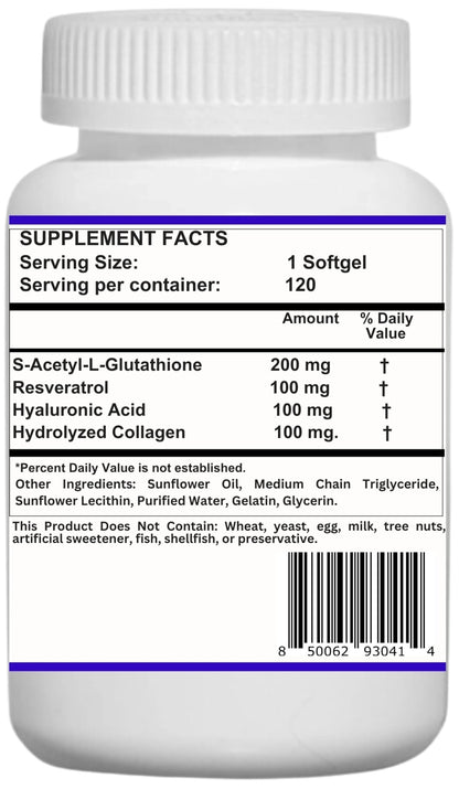 Nikoni Liposomal S-Acetyl L-Glutathione, Resveratrol, HA & Collagen - 500 mg