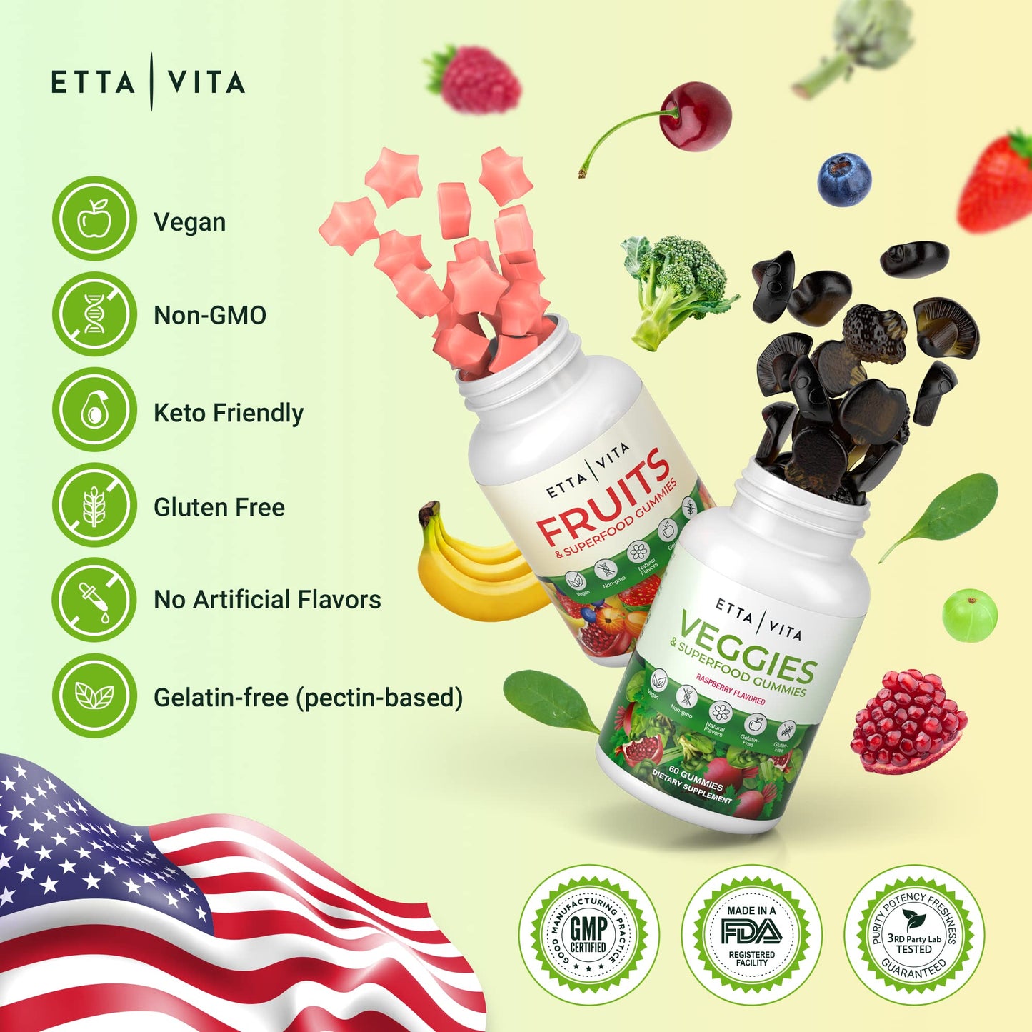 Etta Vita 120 Chews Super Greens Gummies | 9 Superfruits & 30 Veggies