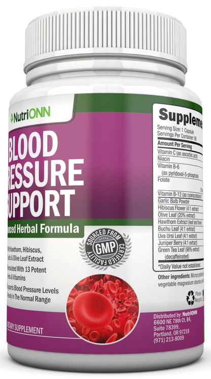 Blood Pressure Support Supplement - 13 Herbs & Vitamins | 90 Day Supply