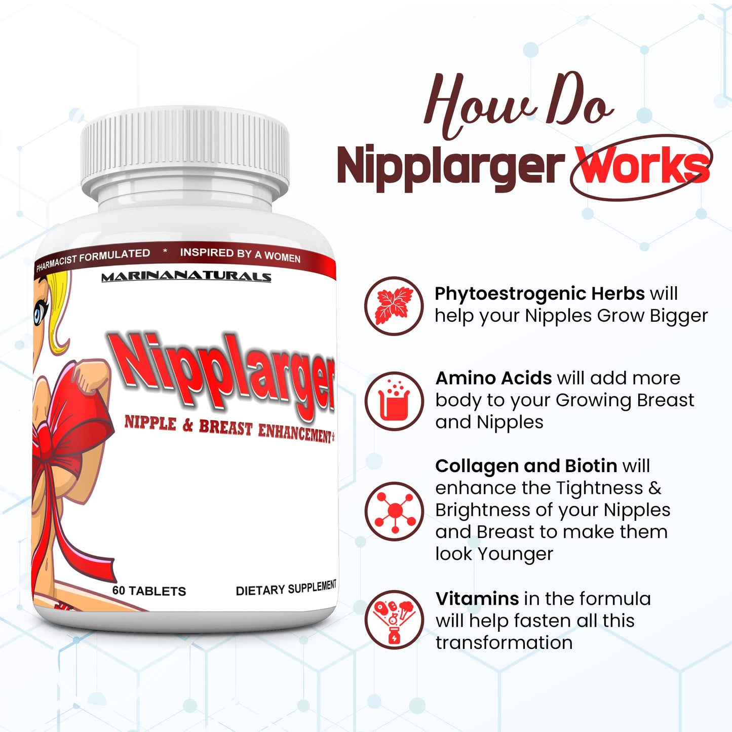 MARINANATURALS Nipplarger Nipple Enlargement & Breast Enlargement - 60 Tablets, Skin Tightening