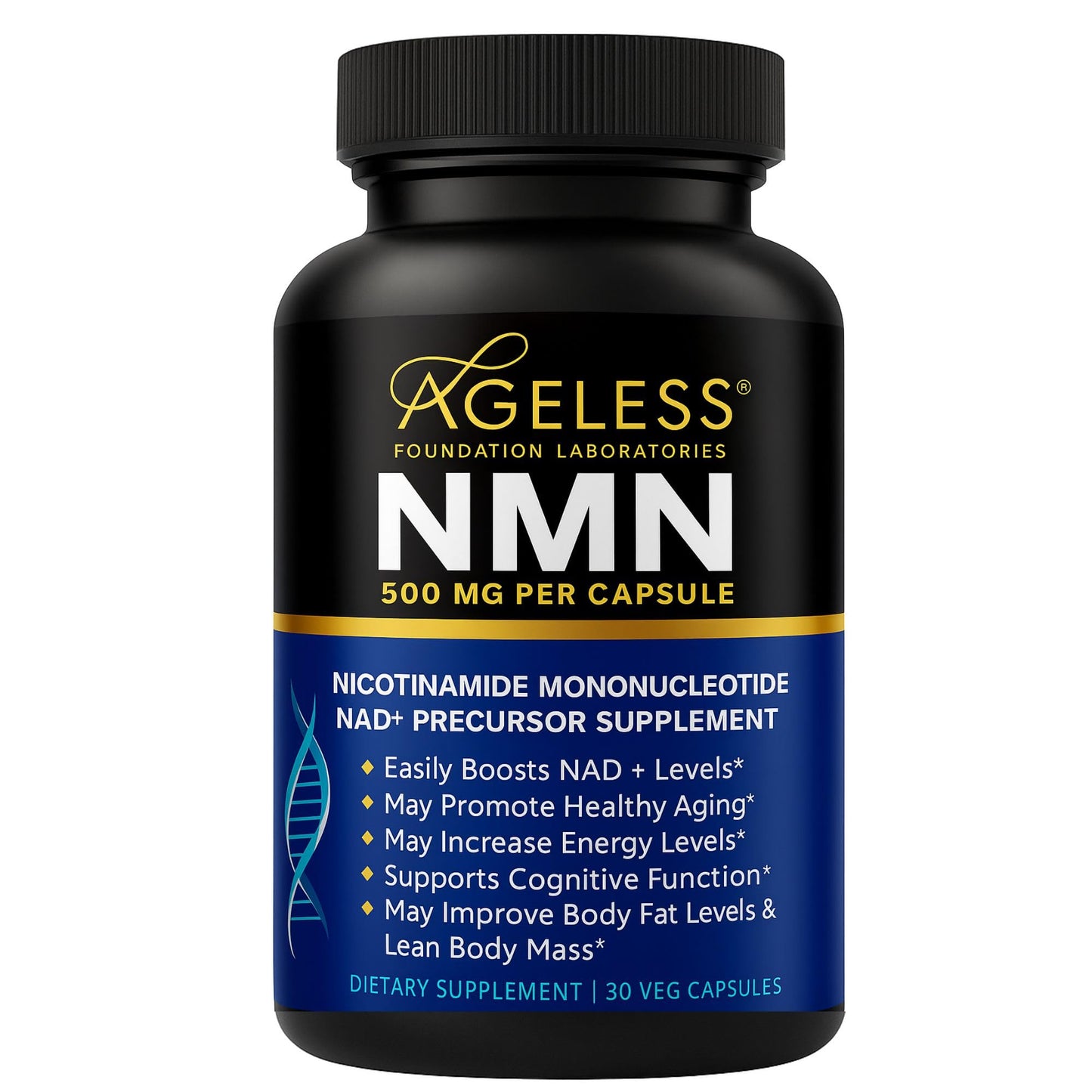 NMN Supplement 500mg Nicotinamide Mononucleotide | Supports NAD+ Levels, Energy, Cognitive Function, Muscle Health & Healthy Body Composition – Capsules (30)