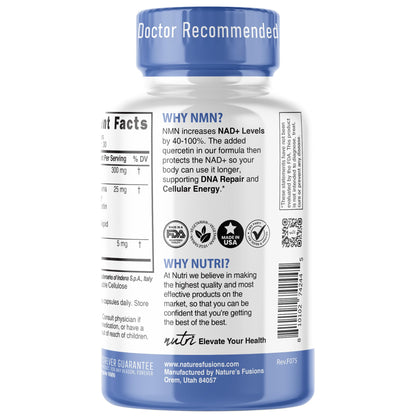 NMN Supplement 300mg NAD Supplement - Nutri Ultra High Absorption Stabilized NMN Nicotinamide Mononucleotide, 40% More NAD+ with Quercetin Phytosome & Black Pepper - mnm supplement (60 Capsules)