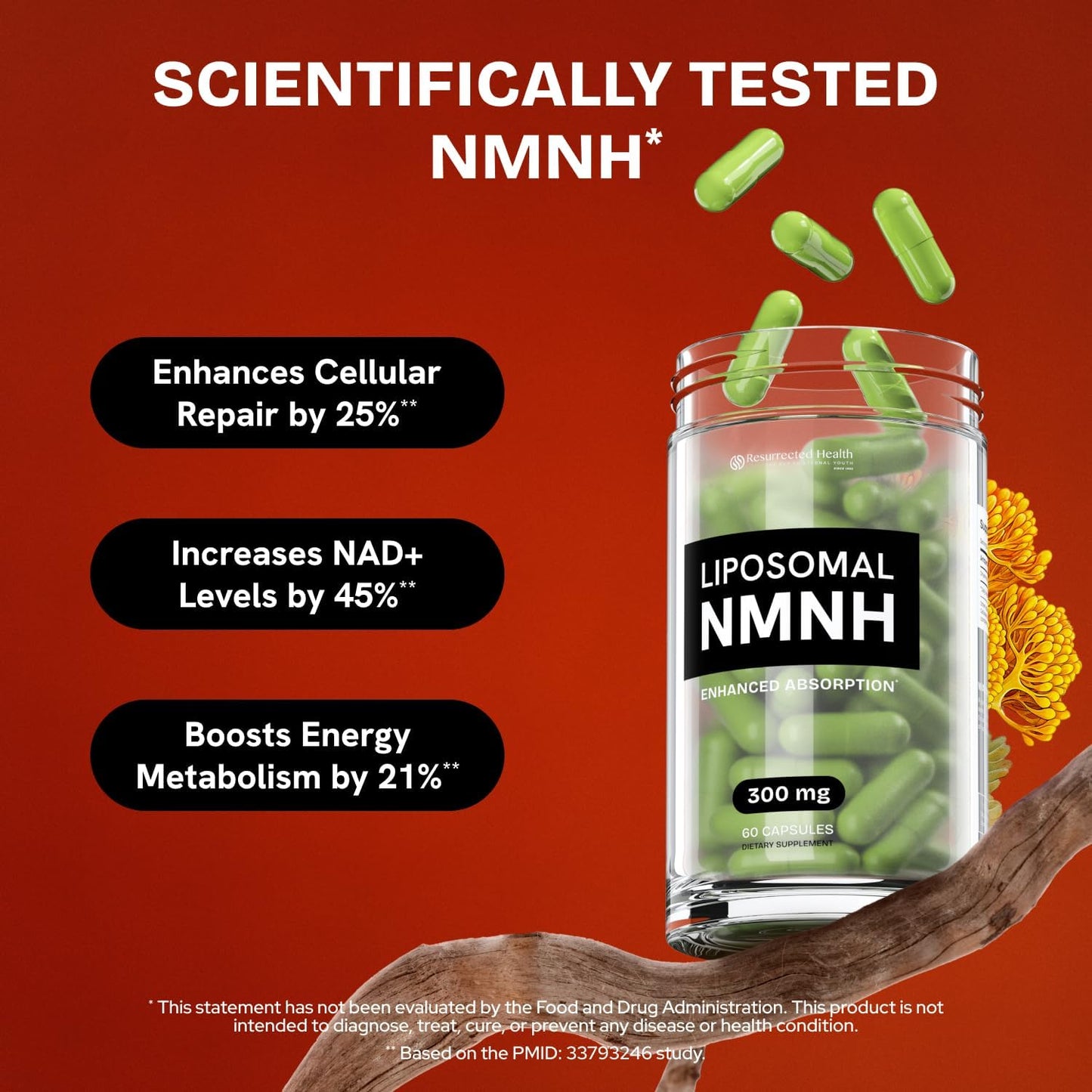 Resurrected Health Liposomal NMNH (300mg) – NAD+ Booster for Energy, Focus - 60 Capsules (4 Packs)