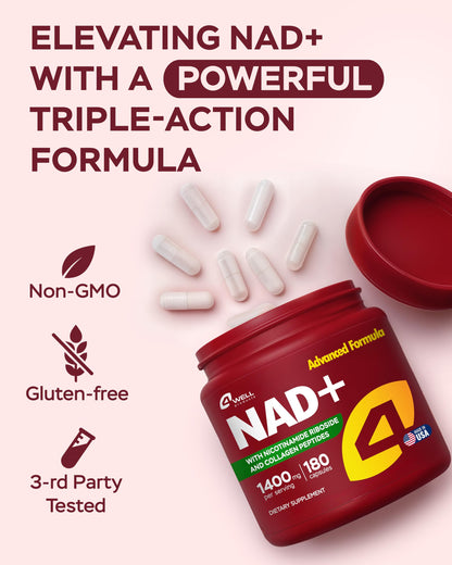 NMNH NAD Supplement 1400mg – NR, Collagen & Cellular Energy (180 capsules)