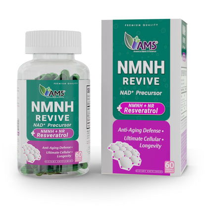 NMNH Revive by America Medic & Science – Dual NAD+ Precursor for Longevity, Energy & Skin Health | 60 Capsules