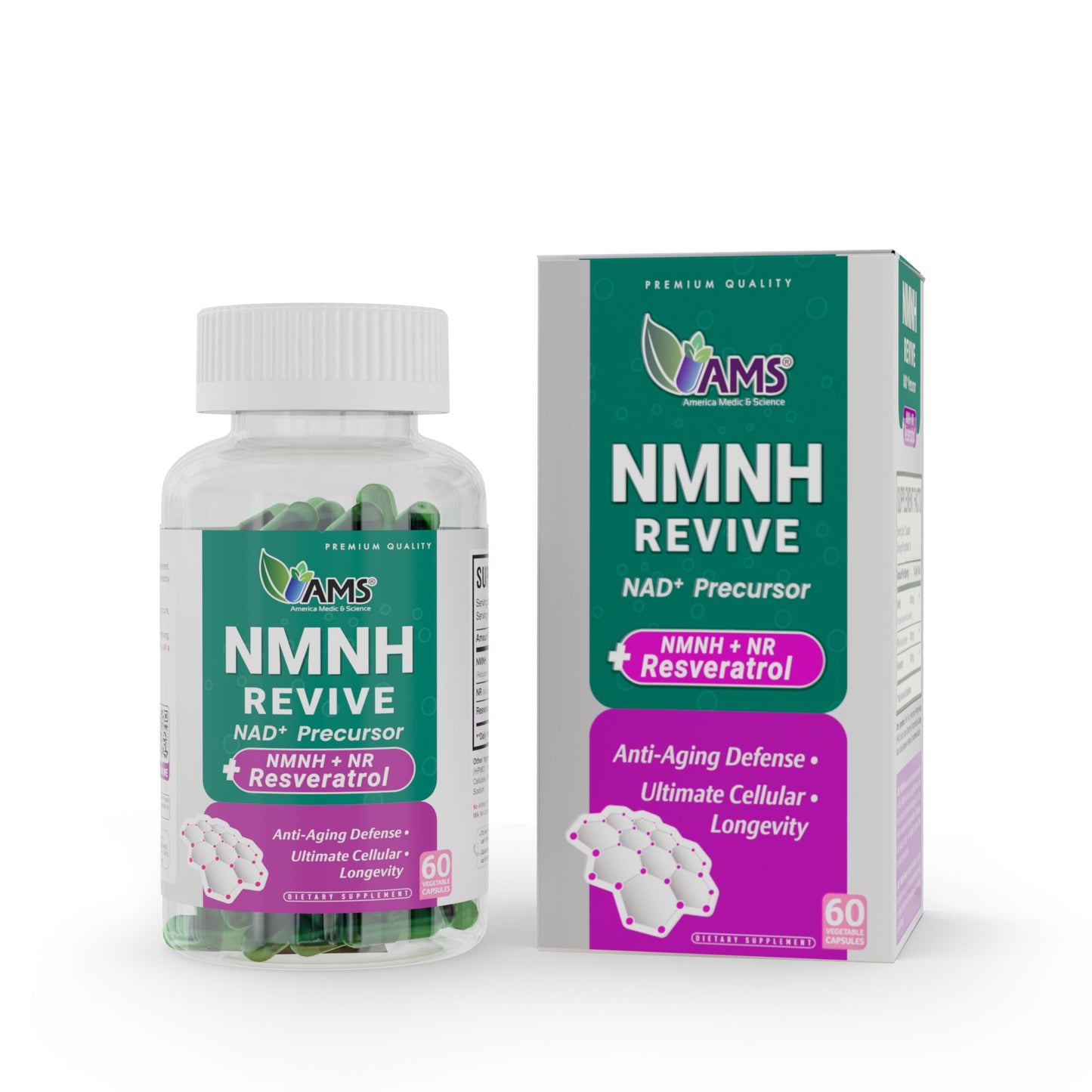 NMNH Revive by America Medic & Science – Dual NAD+ Precursor for Longevity, Energy & Skin Health | 60 Capsules