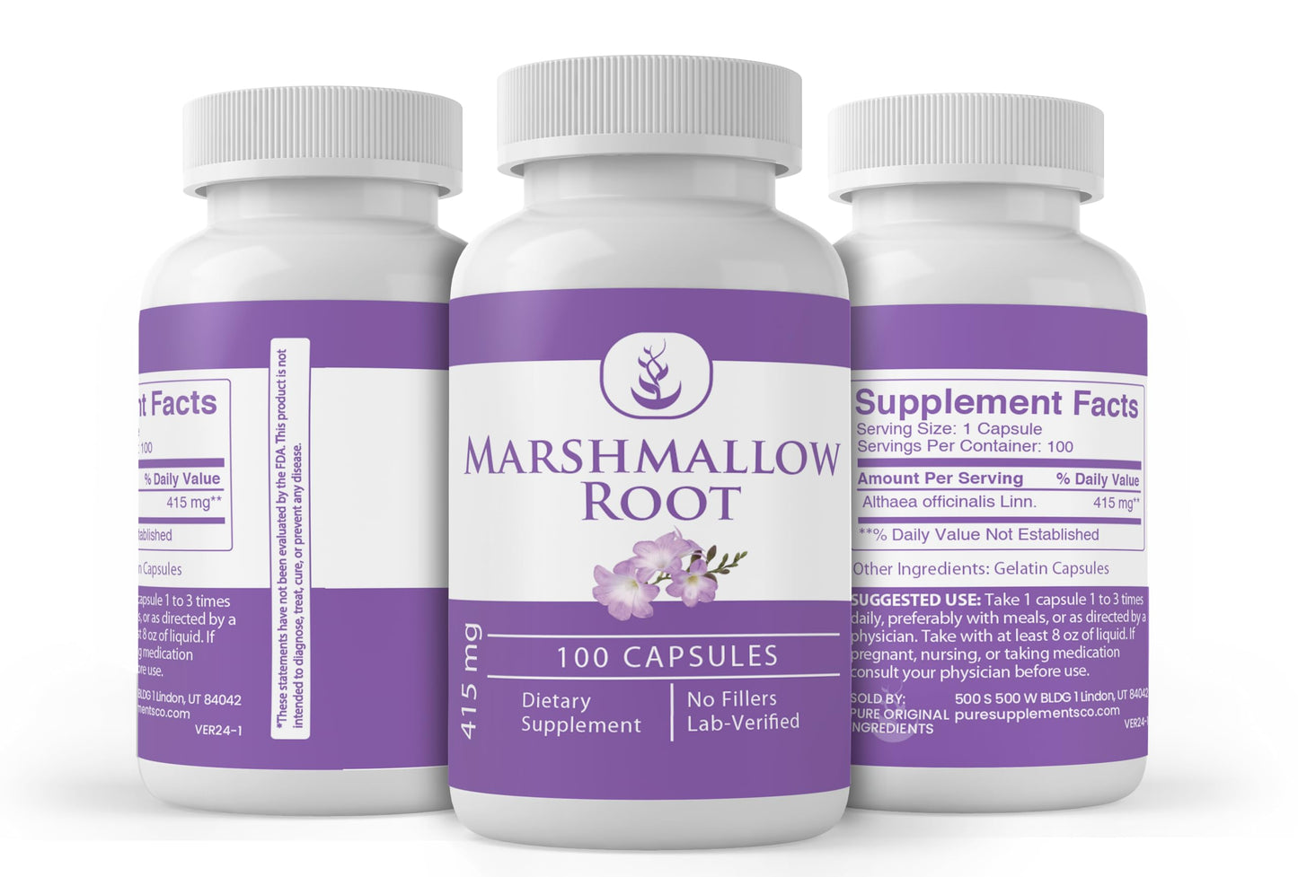 Pure Marshmallow Root Capsules – 100 Count, Always Pure, No Additives, Lab Verified