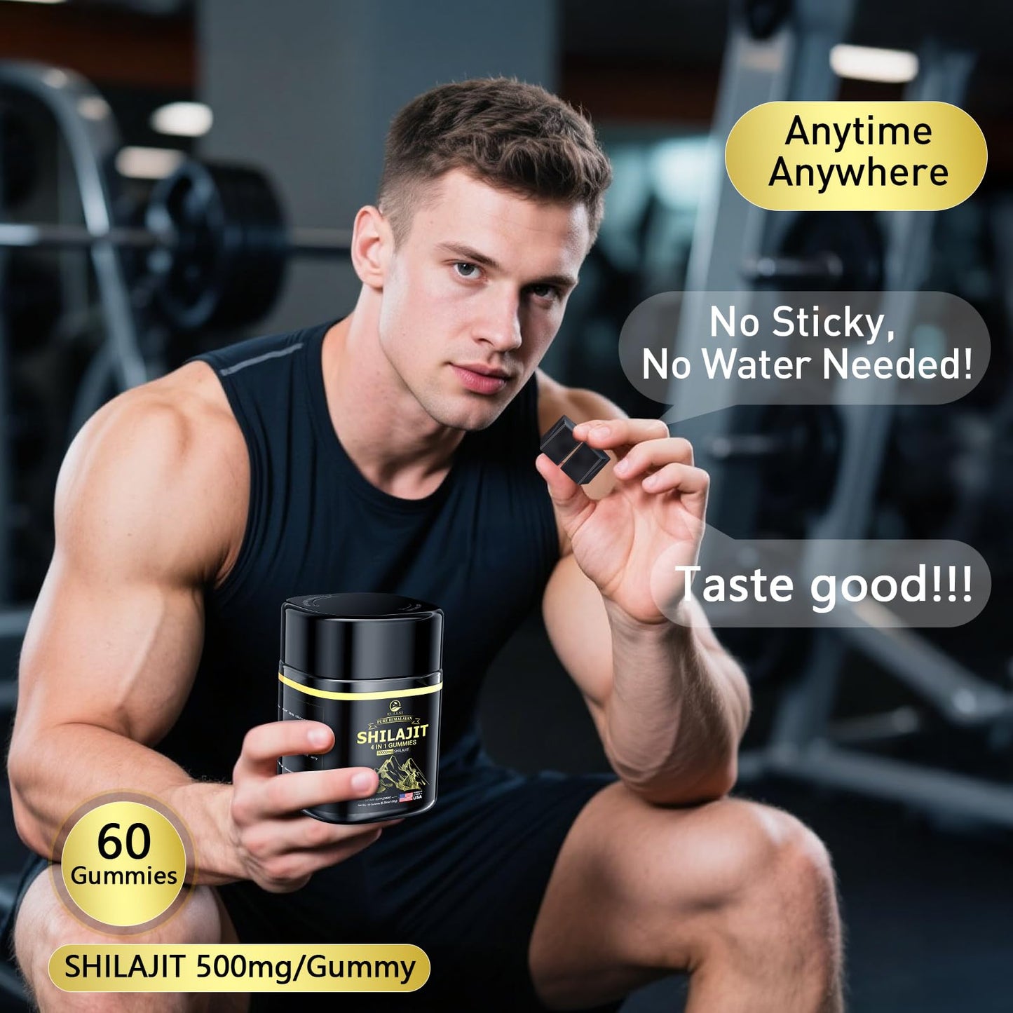 Eullsi Pure Himalayan Shilajit Gummies + Ashwagandha for Energy, Stamina & Immune Support | Vegan Non-GMO, 180 Count