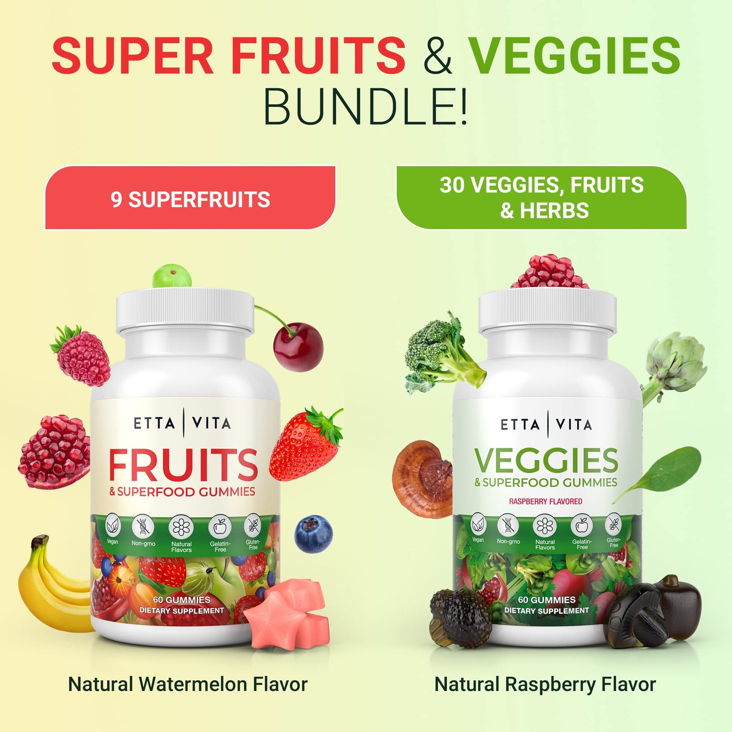 Etta Vita 120 Chews Super Greens Gummies | 9 Superfruits & 30 Veggies