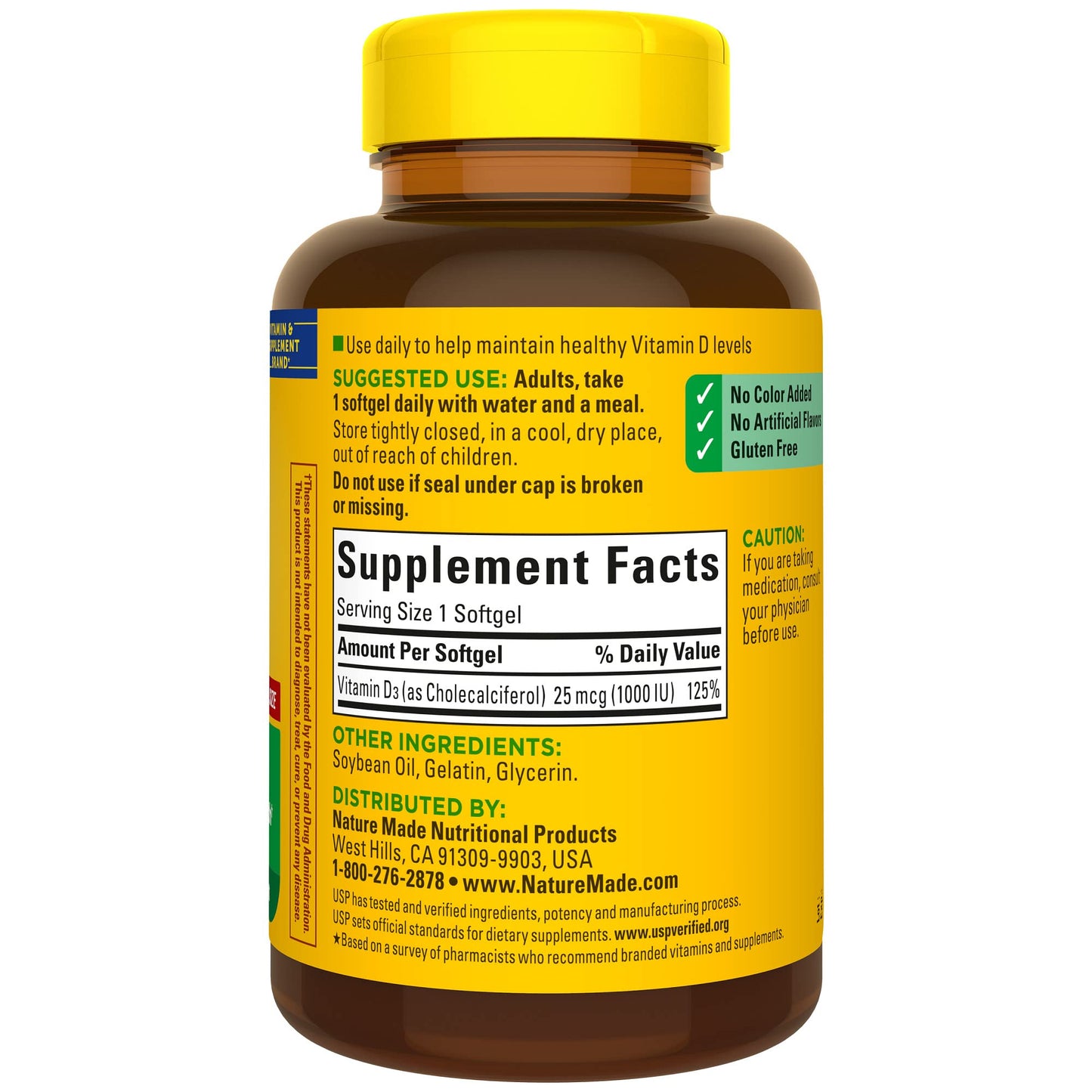 Nature Made Vitamin D3 1000 IU (25 mcg) Softgels – 300-Day Bone, Teeth, Muscle & Immune Support