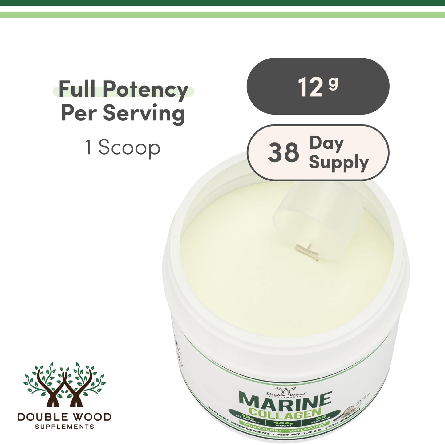 Marine Collagen Powder – Wild-Caught, Unflavored, Micronized (1 lb) | Double Wood