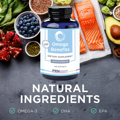 PRN DE Omega-3 240 Softgels – 60-Day Supply | rTG EPA 1680mg / DHA 560mg + Vitamin D