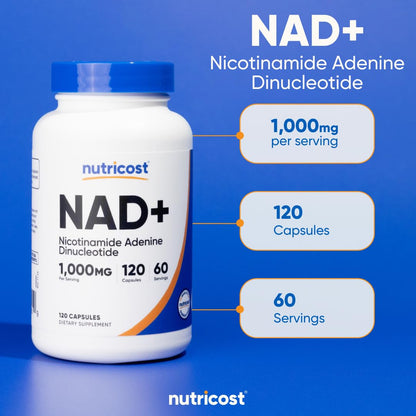 Nutricost NAD+ Supplement 1,000mg per Serving - 60 Servings, Vegan & Gluten-Free