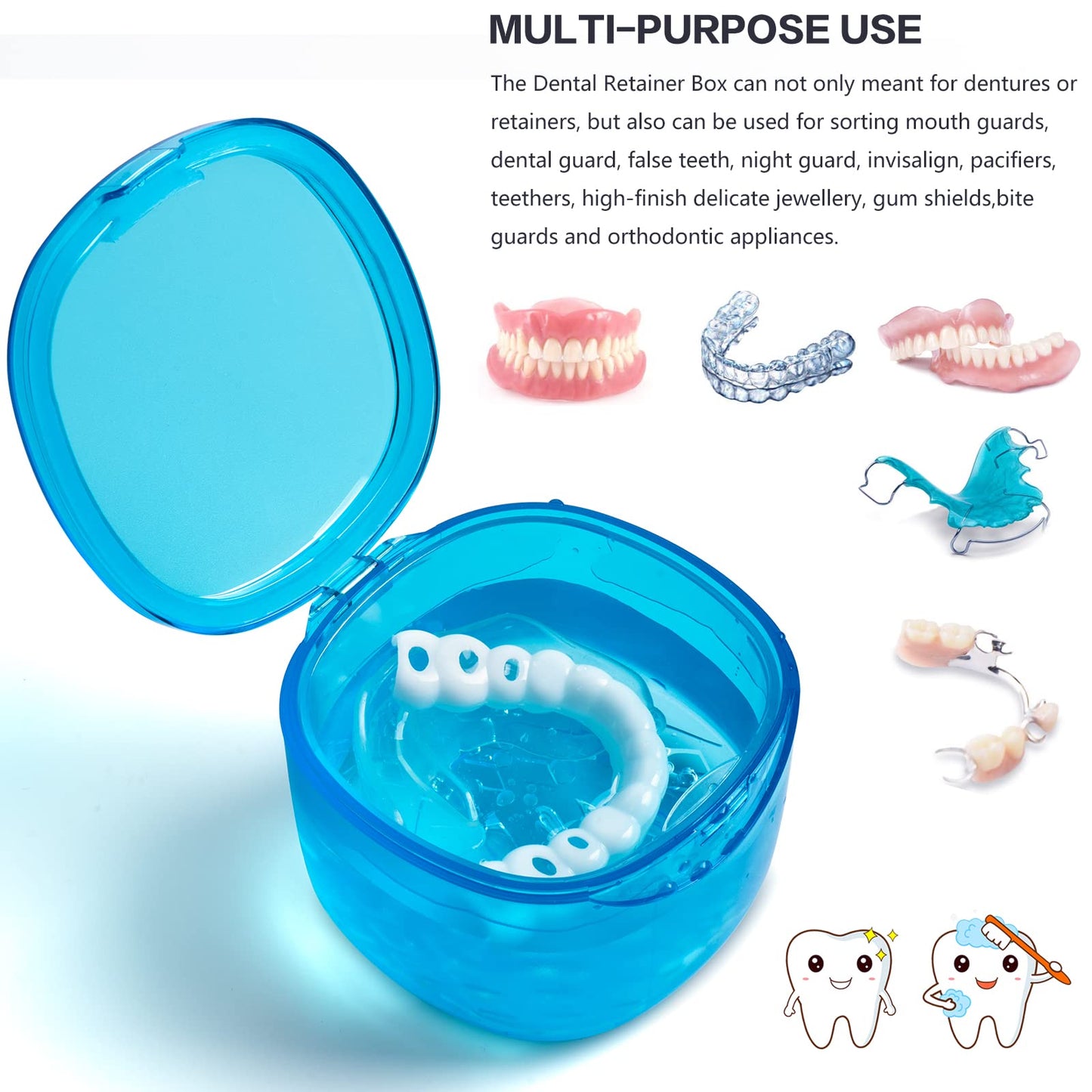 No-Leak Denture Bath Case | Retainer & Mouth Guard Cleaning Box (Transparent Blue)