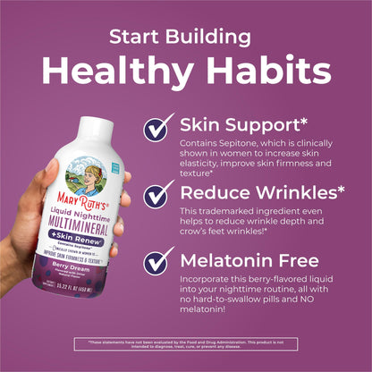 MaryRuth's Liquid Nighttime Multimineral + Skin Renew | Sepitone, No Melatonin, Vegan, 15 Servings