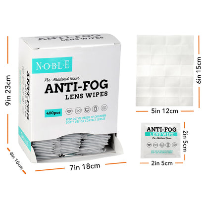 Noble Anti-Fog Pre-Moistened Wipes – Lens & Screen Cleaner, 5”x6” (400)