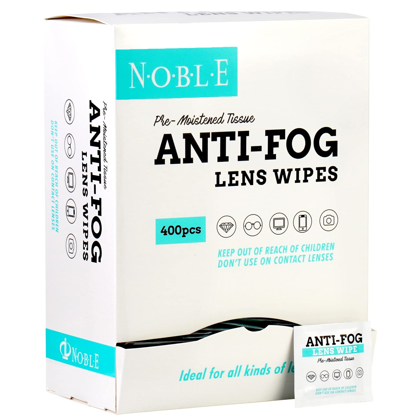 Noble Anti-Fog Pre-Moistened Wipes – Lens & Screen Cleaner, 5”x6” (400)