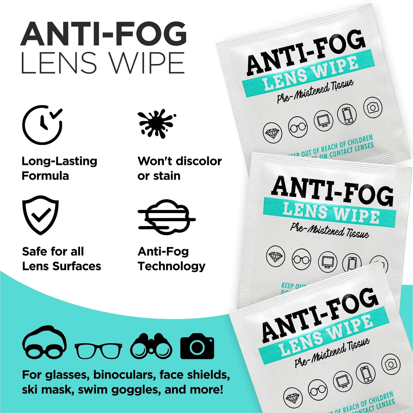 Noble Anti-Fog Pre-Moistened Wipes – Lens & Screen Cleaner, 5”x6” (400)