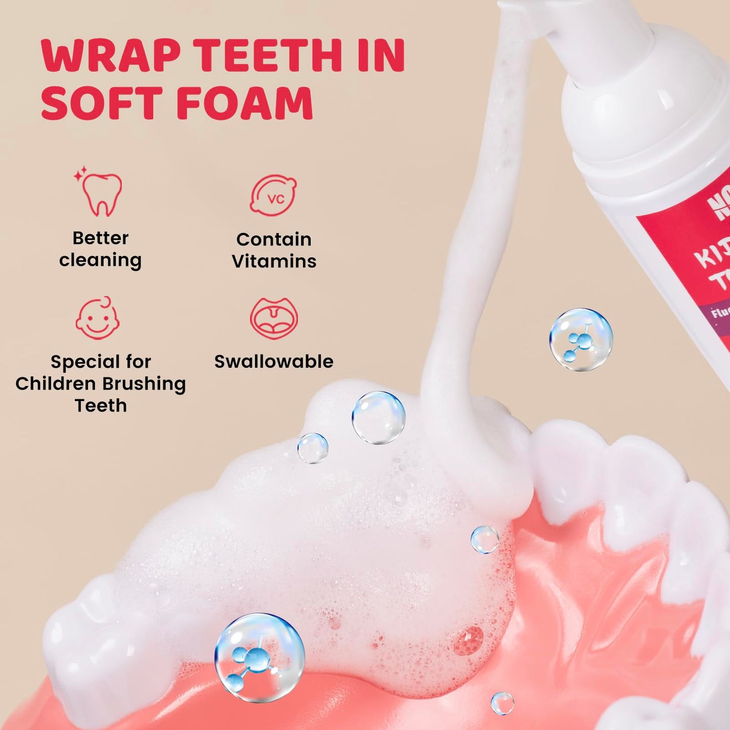NOHOO Fluoride-Free Foam Toothpaste for Kids – Strawberry & Watermelon