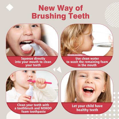 NOHOO Fluoride-Free Foam Toothpaste for Kids – Strawberry & Peach Flavors