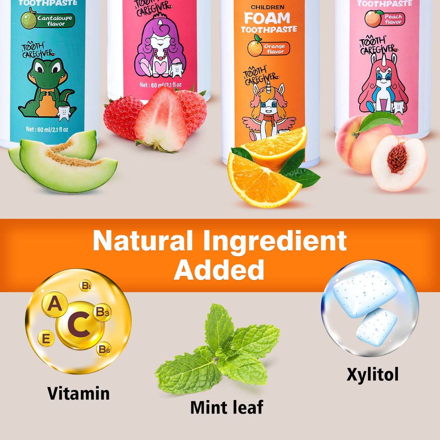 NOHOO Fluoride Free Foam Toothpaste for Kids Orange Flavor – 2 Pack
