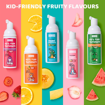 NOHOO Fluoride-Free Foam Toothpaste for Kids - Fruit Flavor (Orange & Watermelon) 60ml 4-Pack
