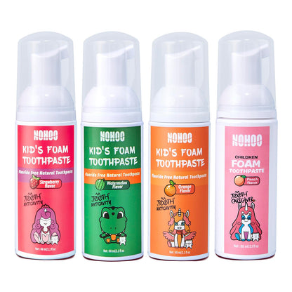NOHOO Fluoride Free Foam Toothpaste for Kids - Natural Fruit Flavour Strawberry Orange Peach Watermelon