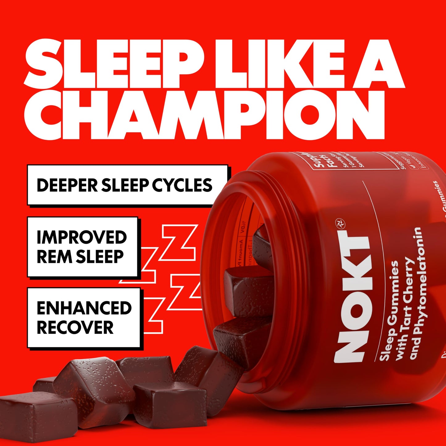 NOKT Sleep Gummies - Tart Cherry, Plant-Based Melatonin, Sugar-Free & Gluten-Free (30 Gummies)