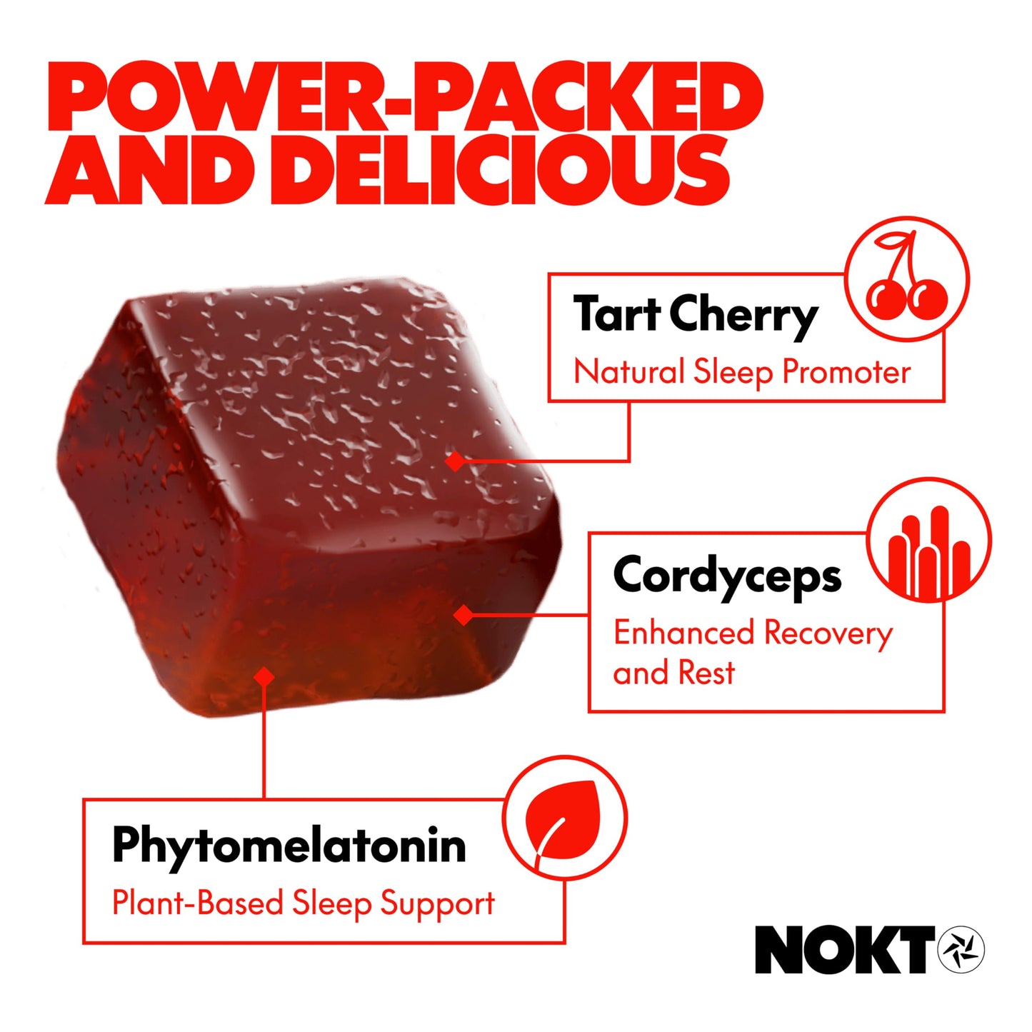 NOKT Sleep Gummies - Tart Cherry, Plant-Based Melatonin, Sugar-Free & Gluten-Free (30 Gummies)