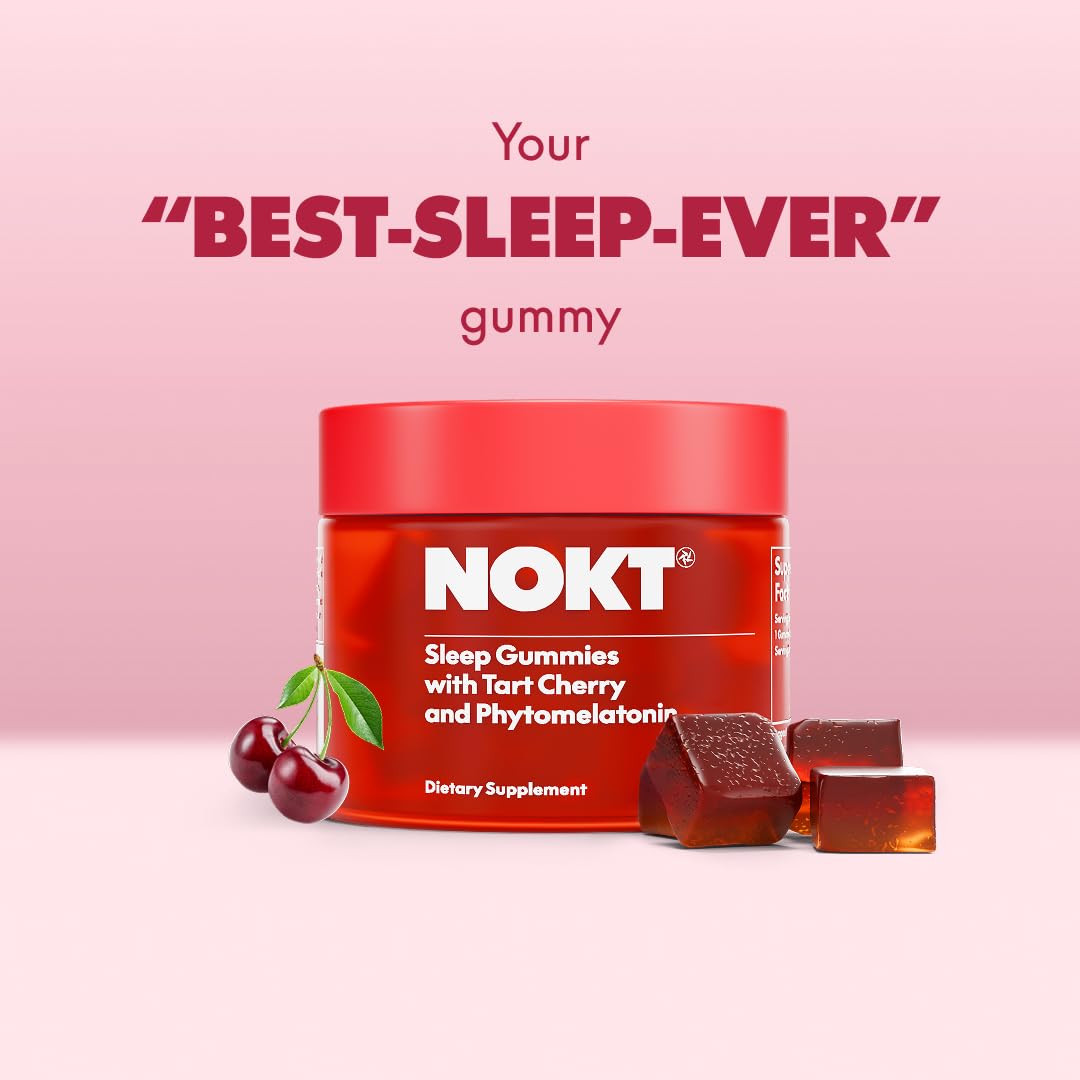 NOKT Sleep Gummies - Tart Cherry, Plant-Based Melatonin, Sugar-Free & Gluten-Free (30 Gummies)
