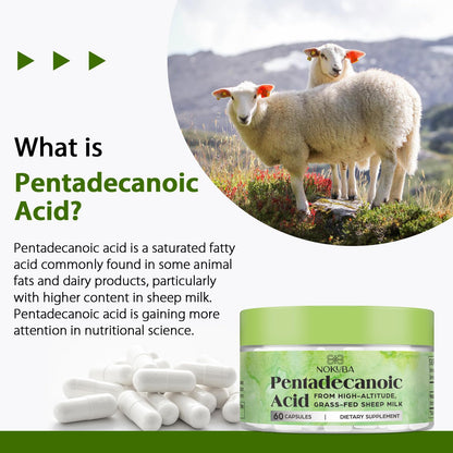 Nokuba Pentadecanoic Acid C15:0 300mg – High-Altitude Sheep Milk Sourced, 120 Capsules | USA Made