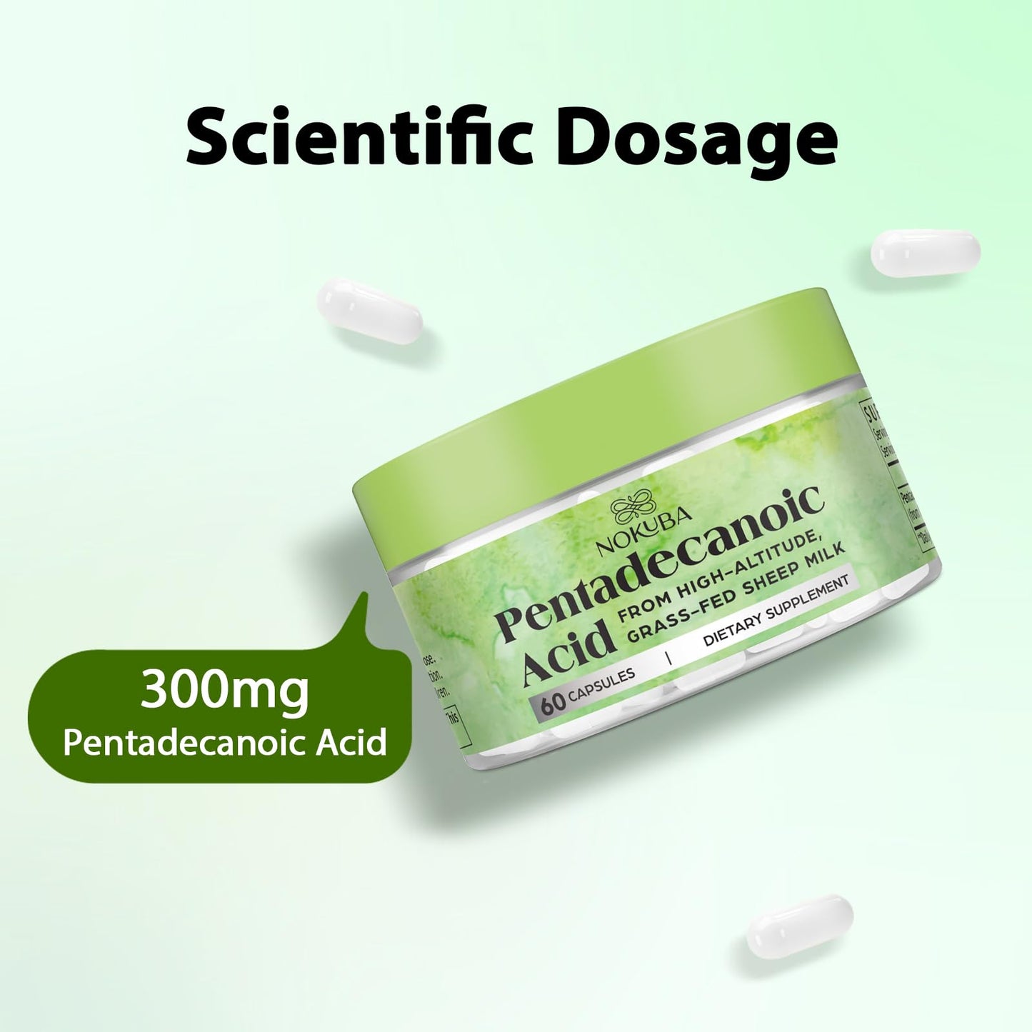 Nokuba Pentadecanoic Acid C15:0 300mg – High-Altitude Sheep Milk Sourced, 120 Capsules | USA Made