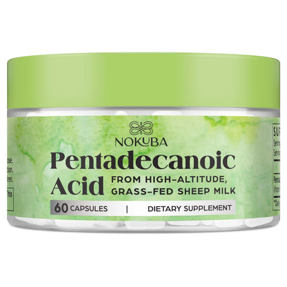 Nokuba Pentadecanoic Acid C15:0 300mg – High-Altitude Sheep Milk Sourced, 120 Capsules | USA Made