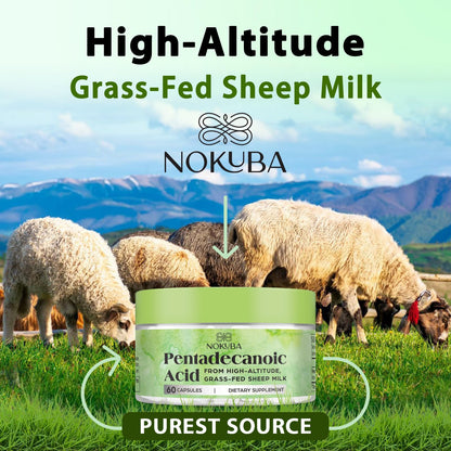 Nokuba Pentadecanoic Acid C15:0 300mg – High-Altitude Sheep Milk Sourced, 120 Capsules | USA Made