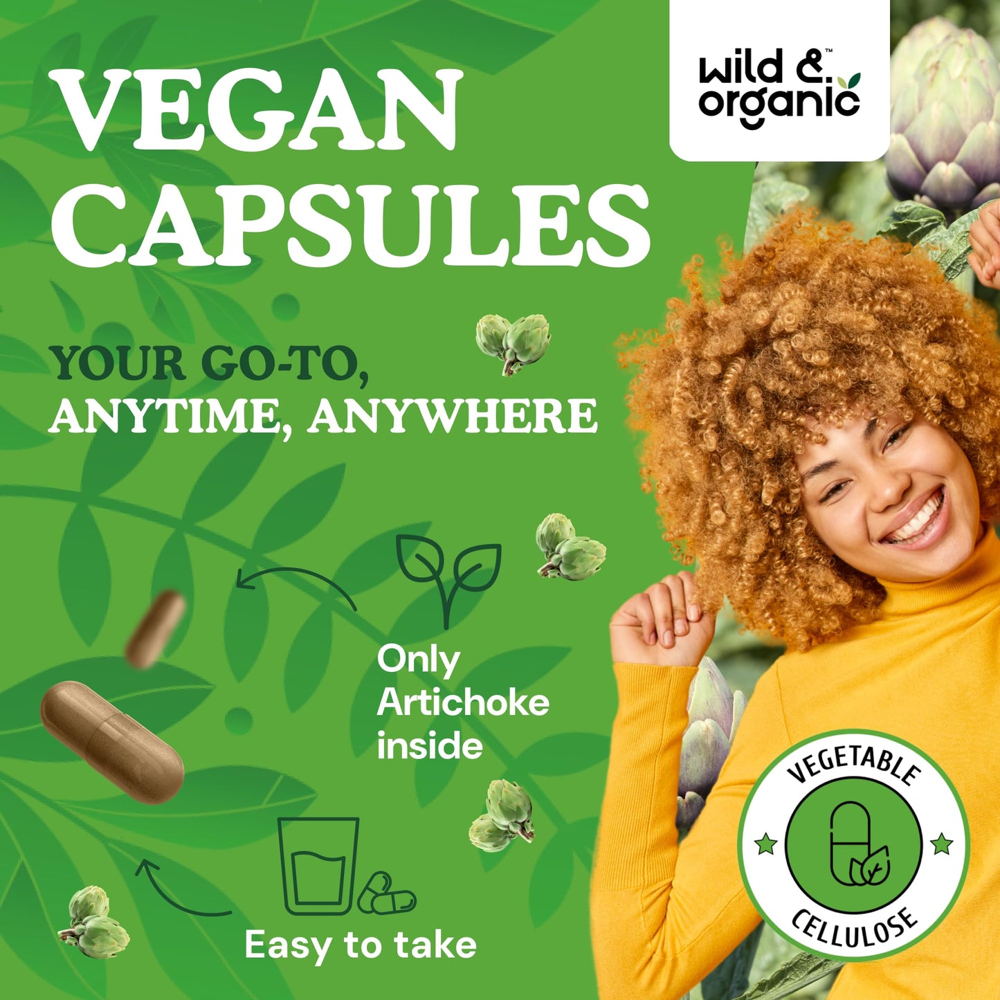 Wild & Organic Artichoke Extract Capsules 500 mg – Liver & Digestive Support – Vegan, Non-GMO – 60 Count