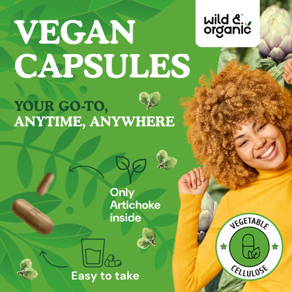 Wild & Organic Artichoke Extract Capsules 500 mg – Liver & Digestive Support – Vegan, Non-GMO – 60 Count
