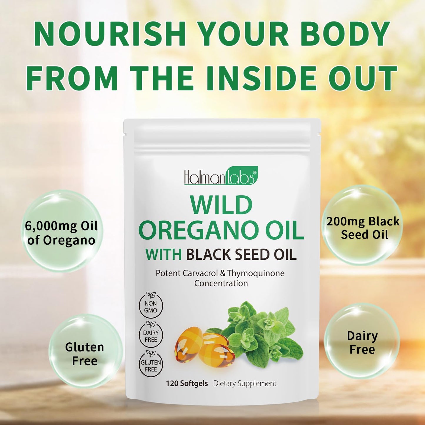 Oil of Oregano Softgels 6000mg + Black Seed Oil 200mg – 120 Count | Organic, Non-GMO