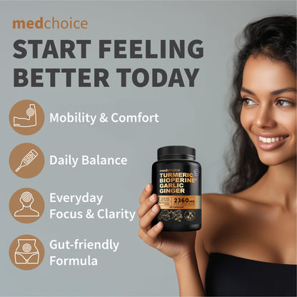 MEDCHOICE 4-in-1 Turmeric and Garlic with BioPerine – 2360mg Turmeric Ginger Capsules, 120 Count (Pack of 2)