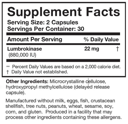 Researched Nutritionals Lumbrokinase — High-Potency 880,000 IU, Delayed-Release (60 caps)