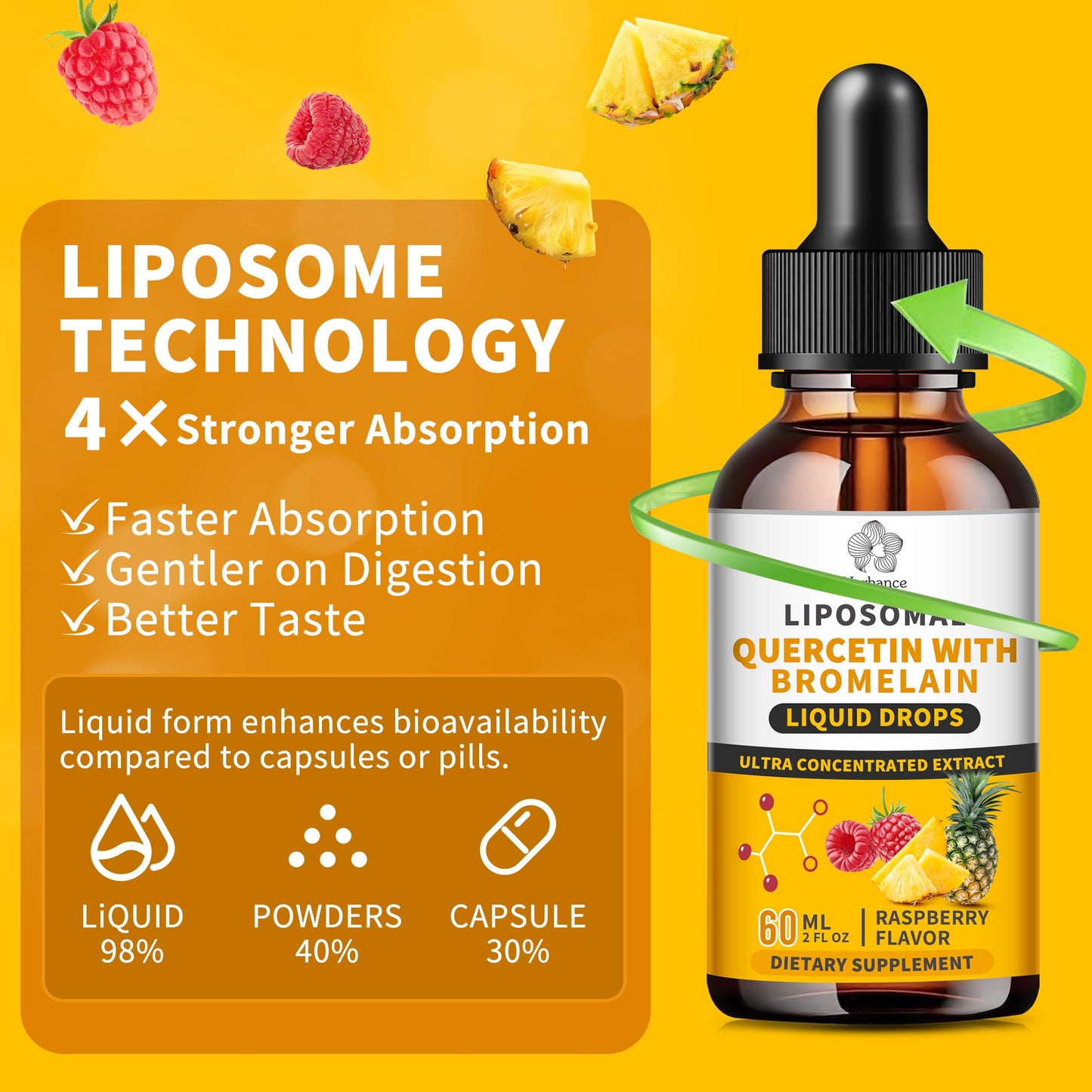 Liposomal Quercetin with Bromelain Liquid Drops – 700mg Quercetin + Bromelain for Immune, Heart & Antioxidant Support