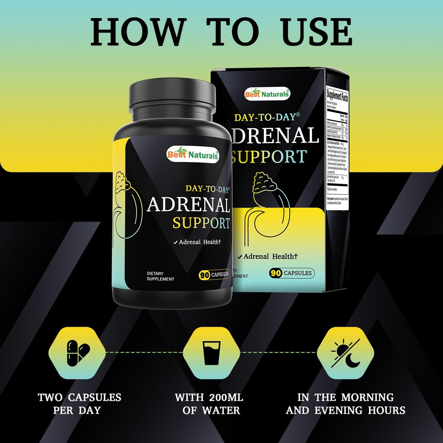 Best Naturals Adrenal Support - 90 Veg Capsules with Ashwagandha, L-Tyrosine, Magnesium, Rhodiola, Holy Basil & Bioperine