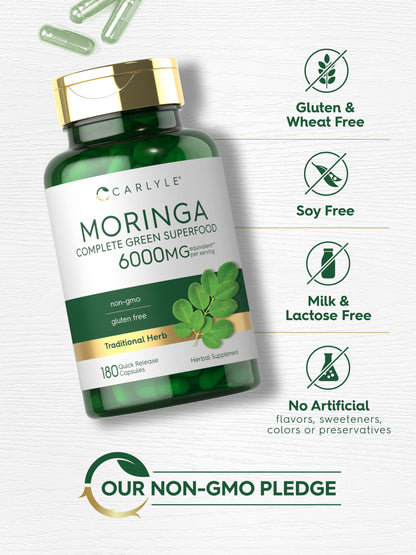 Carlyle Moringa Oleifera 180 Capsules | Non-GMO Gluten Free Green Superfood
