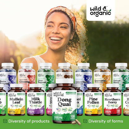 Wild & Organic Dong Quai Capsules for Women - 1000 mg per Serving - Pure Dong Quai Supplement - Angelica Root Herb - 60-Day Supply - Non-GMO, Vegan, Gluten-Free - 120 Count