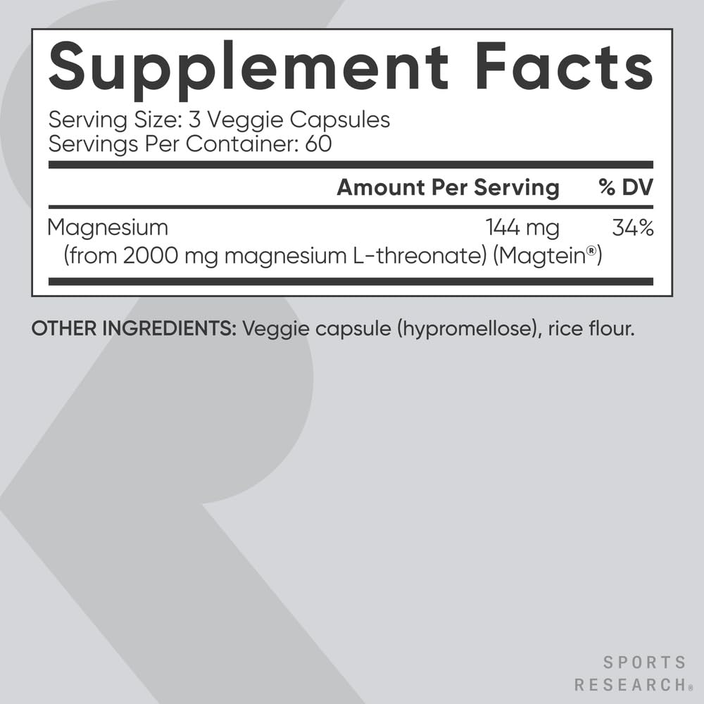 Sports Research Magtein Magnesium L-Threonate Capsules – Brain Health & Cognition