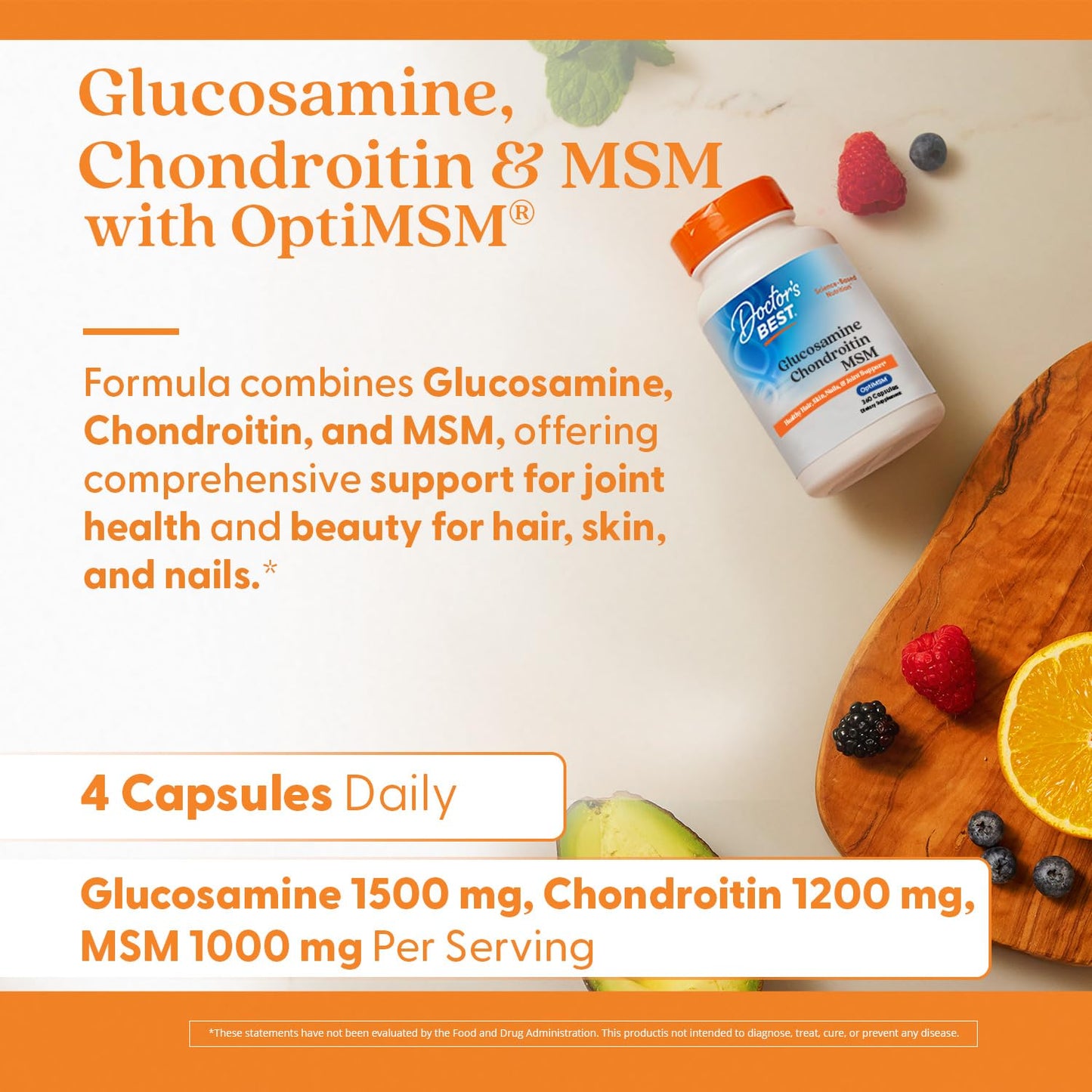 Doctor's Best Glucosamine Chondroitin MSM with OptiMSM — Joint Support Capsule Formula, Non-GMO, Gluten & Soy Free, 360 Count